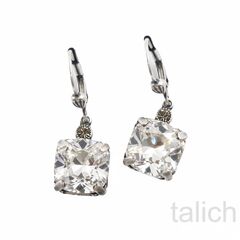 Catherine Popesco Antique Silver Square Swarovski Crystals Drop Earrings in Clear - product images 2 of 4