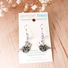 Lemon Tree Earrings - Brushed Silver Bird with Etched Branch - product images 5 of 5