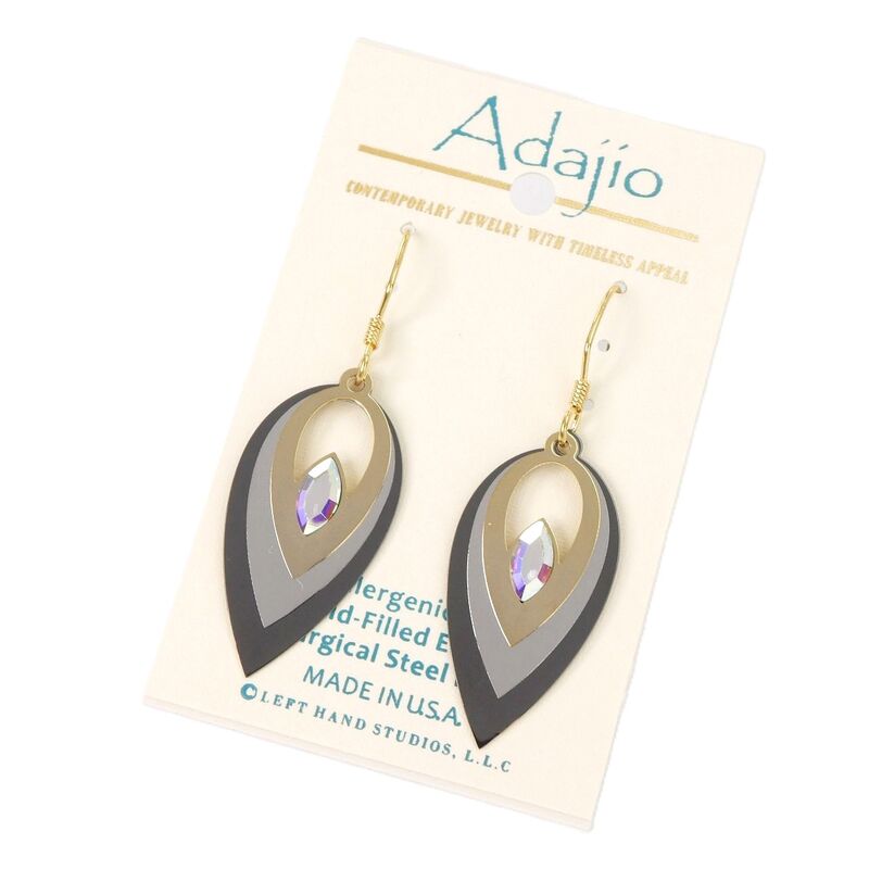 Adajio Earrings - Three Stacked Open Teardrop in Metallic Silver Gold Hematite - product image 