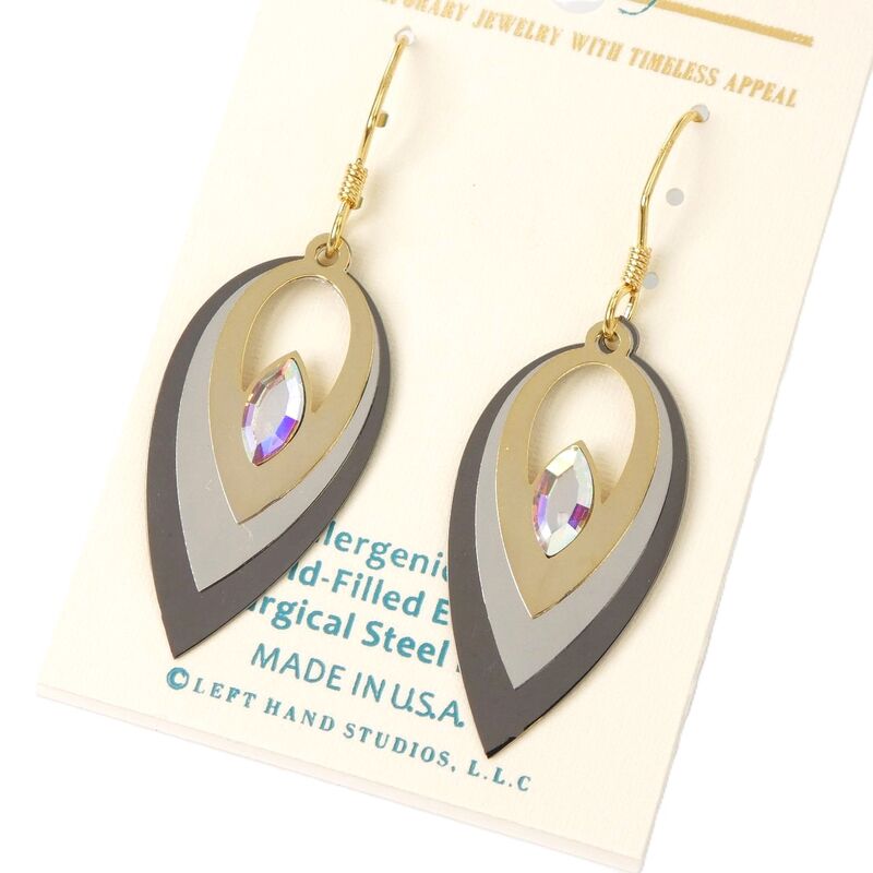 Adajio Earrings - Three Stacked Open Teardrop in Metallic Silver Gold Hematite - product image 