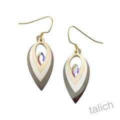 Adajio Earrings - Three Stacked Open Teardrop in Metallic Silver Gold Hematite - product images 1 of 4