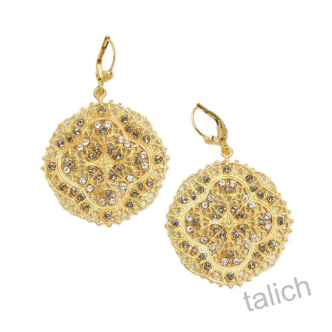 Catherine,Popesco,Gold,Lace,Filigree,Earrings,with,Crystals,in,Clear,and,Black,Diamond,Catherine Popesco Earrings, La Vie Parisienne Earrings, Catherine Popesco Jewelry, Catherine Popesco Paris
