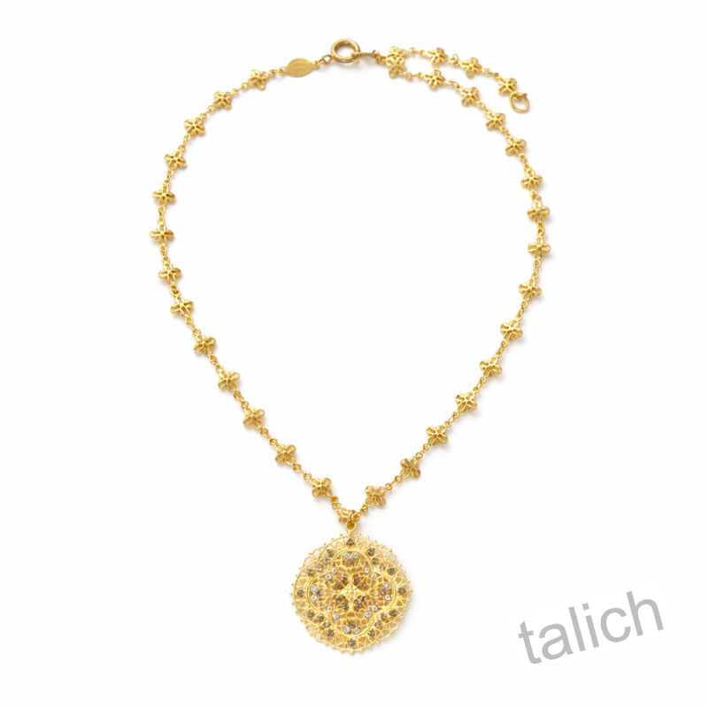 Catherine Popesco Gold Medallion Necklace with Swarovski Crystals - product image 