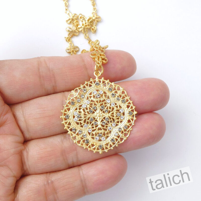 Catherine Popesco Gold Medallion Necklace with Swarovski Crystals - product image 