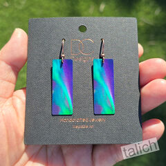 DC Designs - Green Northern Lights Art Print Long Rectangle Earrings NL3CE - product images 5 of 6