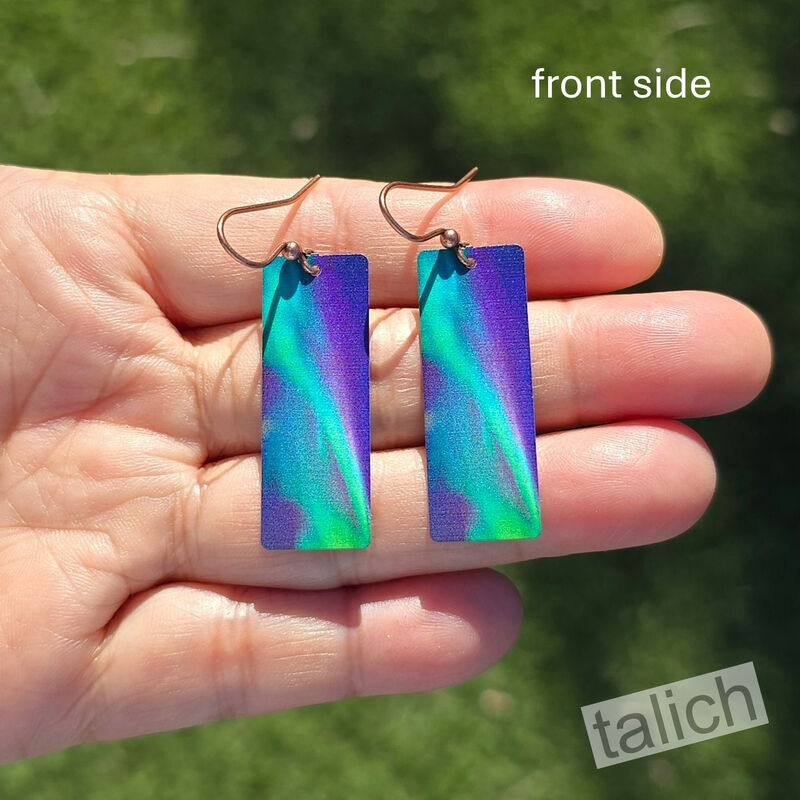 DC Designs - Green Northern Lights Art Print Long Rectangle Earrings NL3CE - product image 