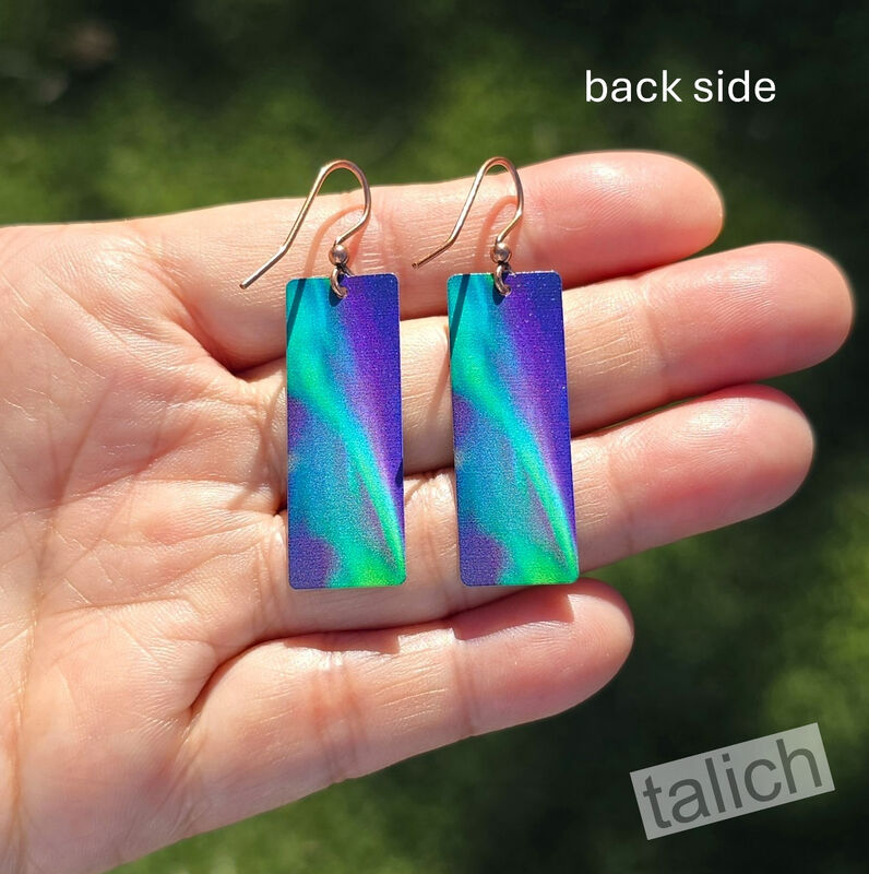 DC Designs - Green Northern Lights Art Print Long Rectangle Earrings NL3CE - product image 