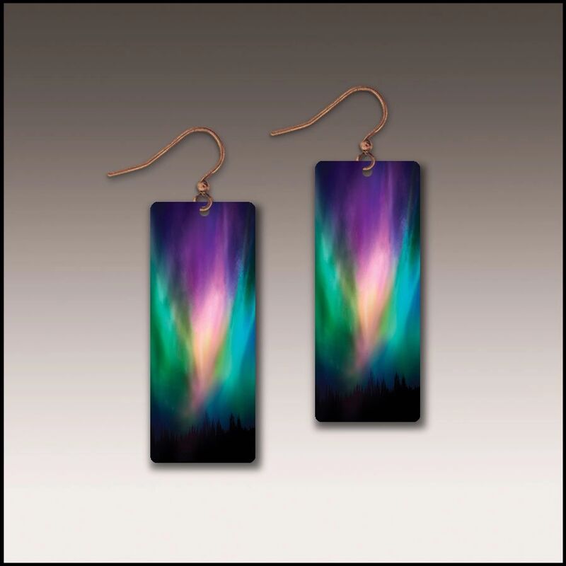 DC Designs - Purple Northern Lights Art Print Long Rectangle Earrings NL2CE - product image 