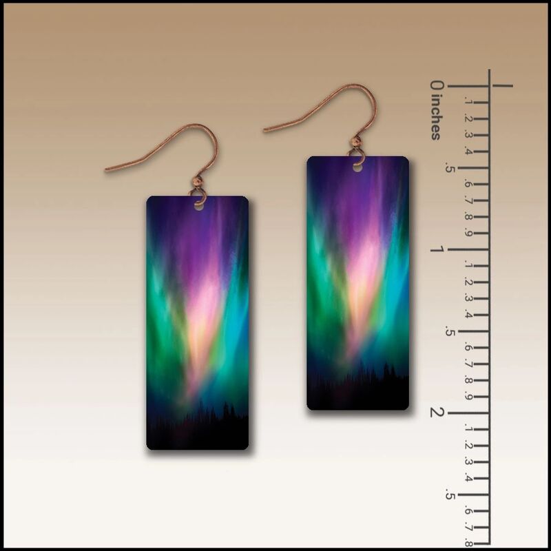 DC Designs - Purple Northern Lights Art Print Long Rectangle Earrings NL2CE - product image 