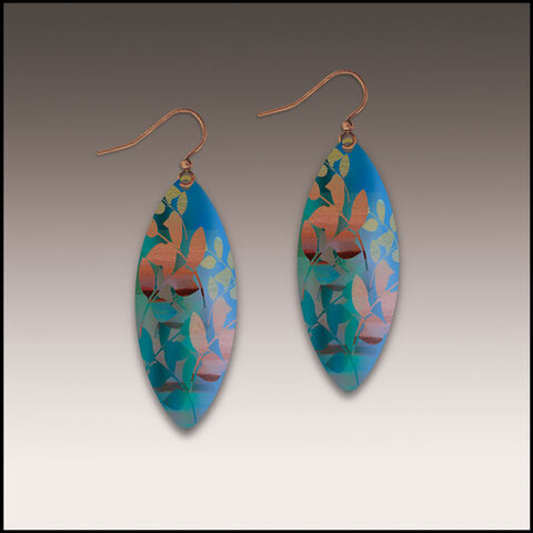 DC,Designs,-,Abstract,Foliage,Large,Leaf,Point,Earrings,in,Turquoise,and,Pink,DC Designs Jewelry, Art Print Earrings, DC Designs Earrings, Handmade Colorado