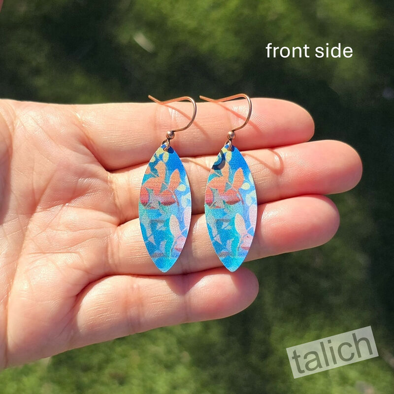 DC Designs - Abstract Foliage Large Leaf Point Earrings in Turquoise and Pink - product image 
