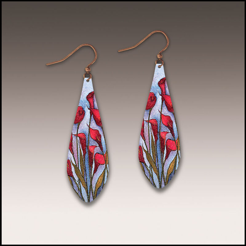 DC Designs - Red Calla Lily Flower Art Print Long Teardrop Earrings - product image 