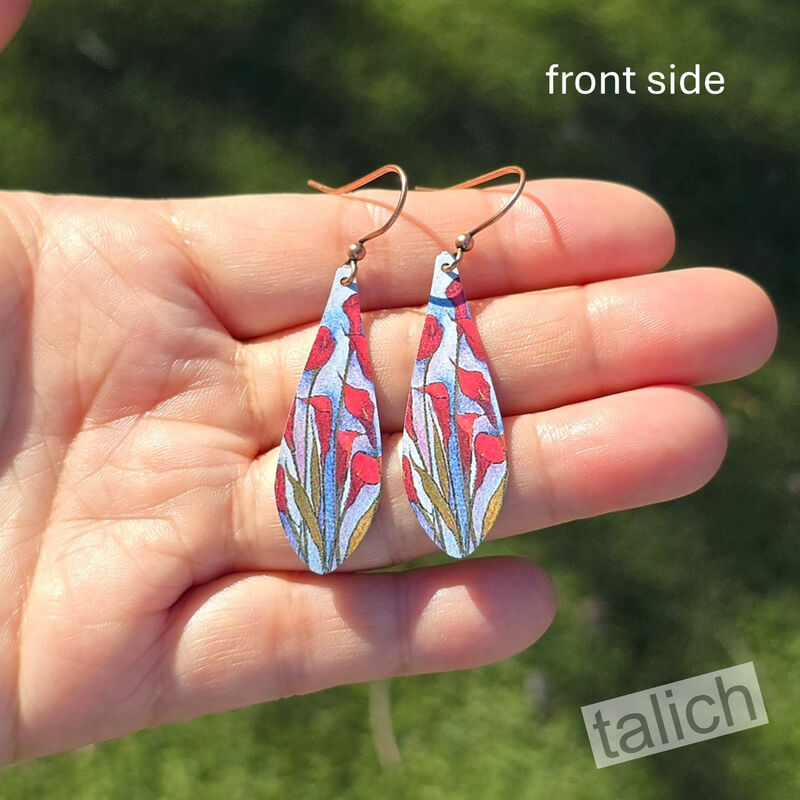 DC Designs - Red Calla Lily Flower Art Print Long Teardrop Earrings - product image 
