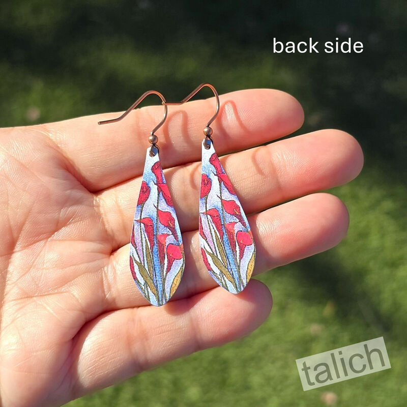 DC Designs - Red Calla Lily Flower Art Print Long Teardrop Earrings - product image 