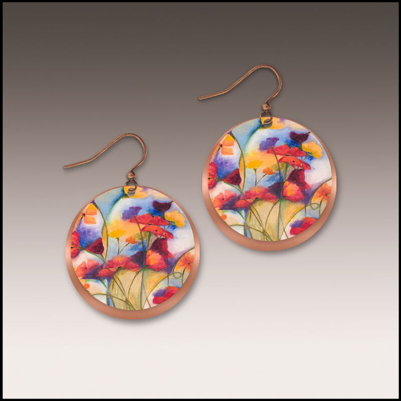 DC Designs - Multicolor Floral Art Layered Copper Disc Earrings SH56RE - product image 