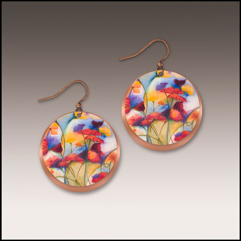 DC,Designs,-,Multicolor,Floral,Art,Layered,Copper,Disc,Earrings,SH56RE,DC Designs Jewelry, Art Print Earrings, DC Designs Earrings, Handmade Colorado
