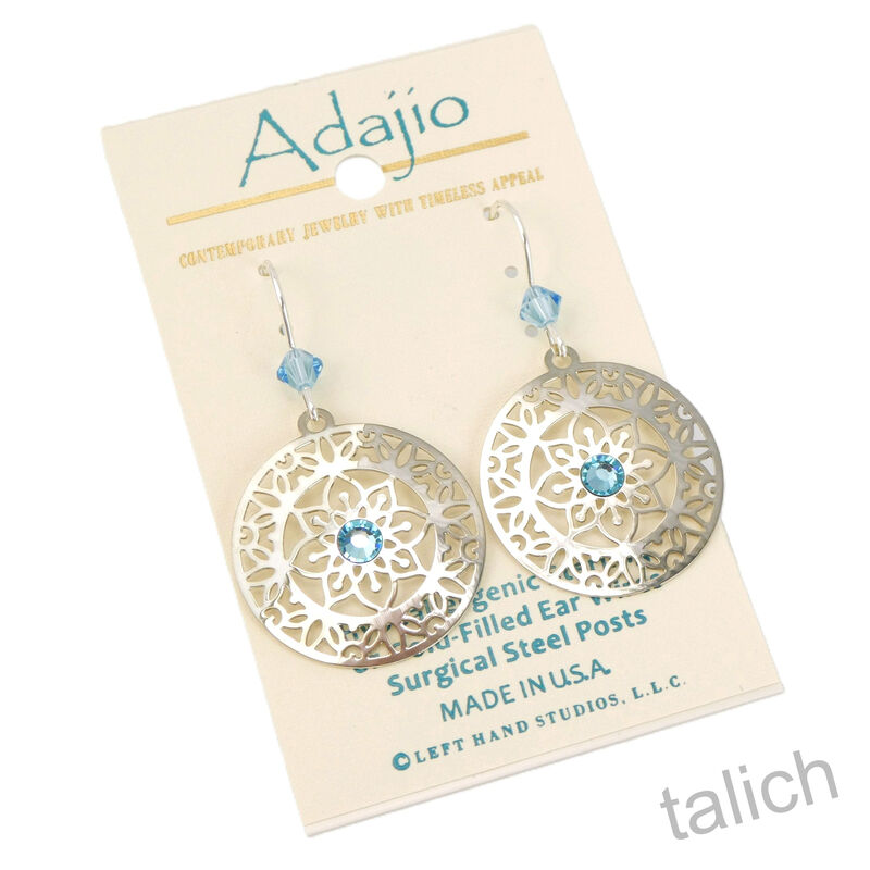 Adajio Earrings - Shiny Silver Mandala with Blue Beads - product image 