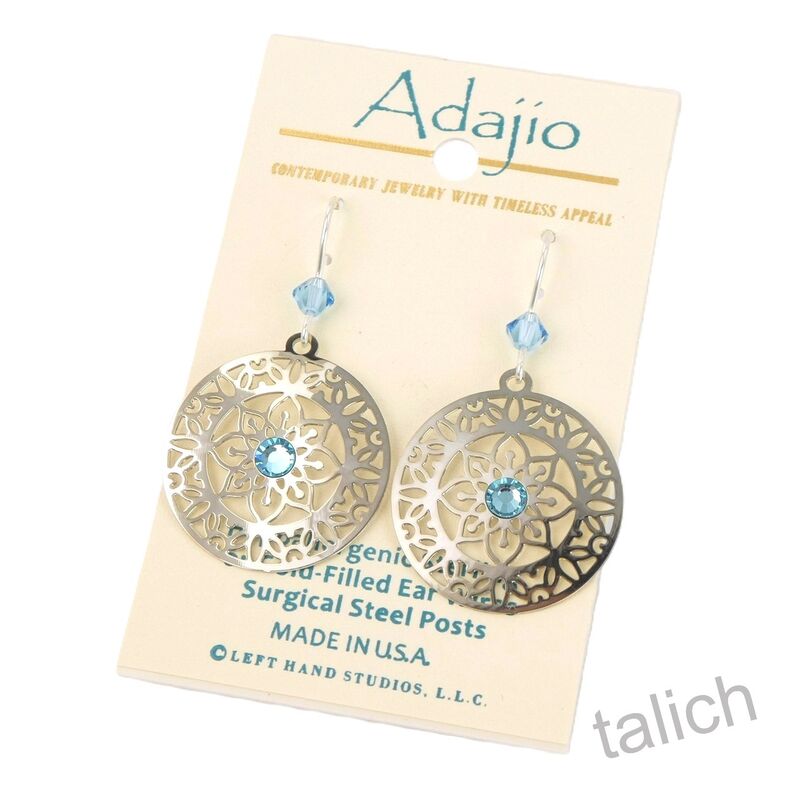 Adajio Earrings - Shiny Silver Mandala with Blue Beads - product image 