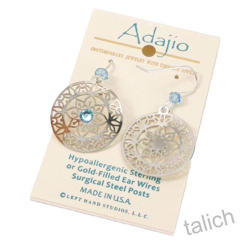 Adajio Earrings - Shiny Silver Mandala with Blue Beads - product image 