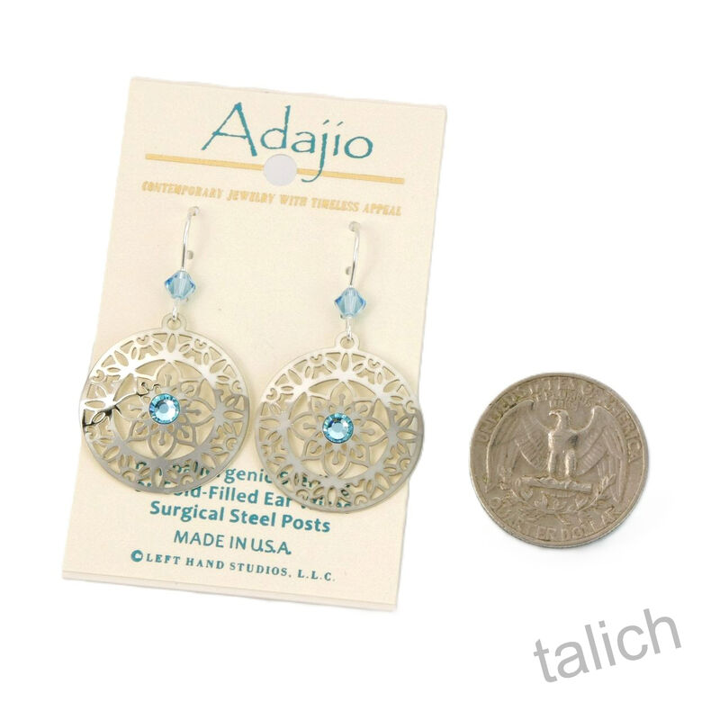 Adajio Earrings - Shiny Silver Mandala with Blue Beads - product image 