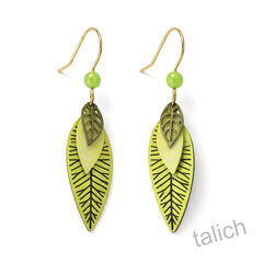 Adajio Earrings - Three-Part Slender Leaves in Bright Spring Green - product images 1 of 5