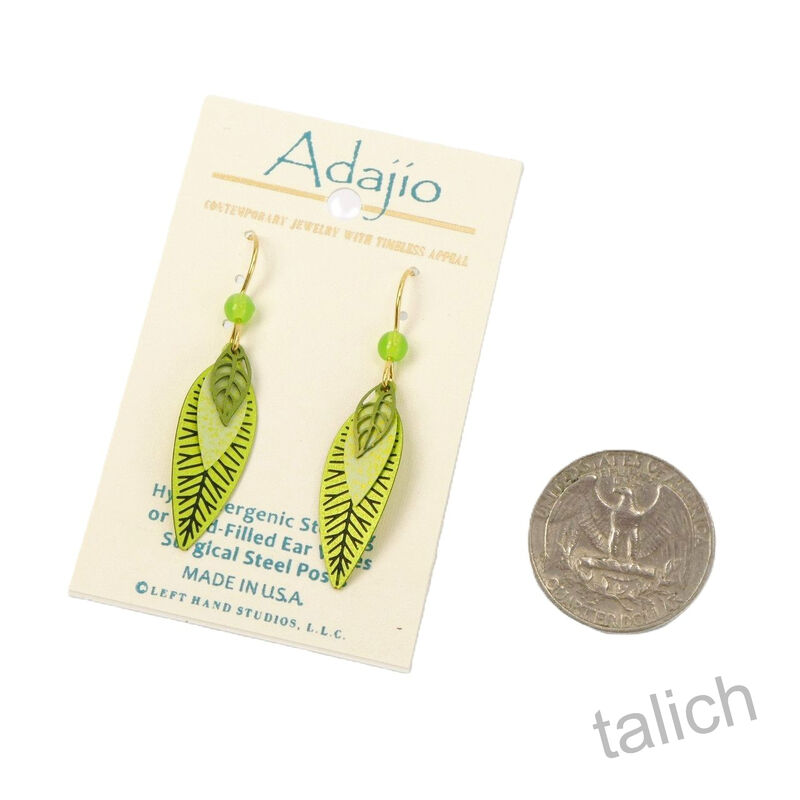 Adajio Earrings - Three-Part Slender Leaves in Bright Spring Green - product image 