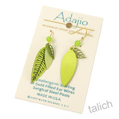 Adajio Earrings - Three-Part Slender Leaves in Bright Spring Green - product images 5 of 5