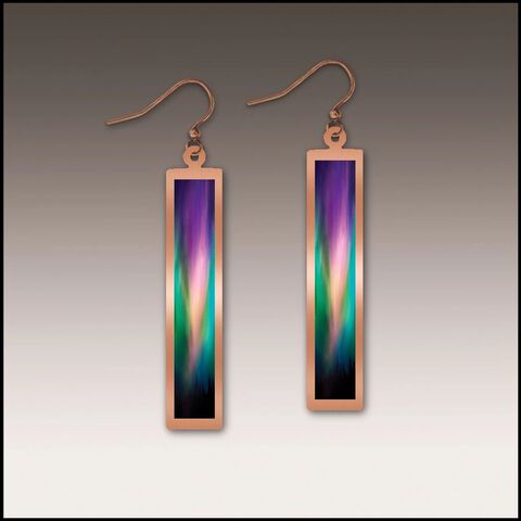 DC,Designs,-,Purple,Northern,Lights,Art,Print,Copper,Frame,Linear,Long,Column,Earrings,DC Designs Jewelry, Art Print Earrings, DC Designs Earrings, Handmade Colorado
