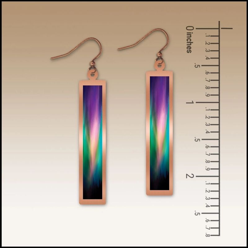 DC Designs - Purple Northern Lights Art Print Copper Frame Linear Long Column Earrings - product image 