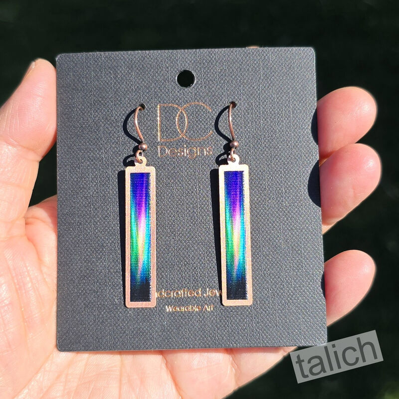 DC Designs - Purple Northern Lights Art Print Copper Frame Linear Long Column Earrings - product image 