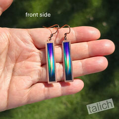 DC Designs - Purple Northern Lights Art Print Copper Frame Linear Long Column Earrings - product images 3 of 5