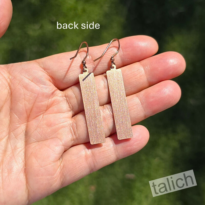 DC Designs - Purple Northern Lights Art Print Copper Frame Linear Long Column Earrings - product image 