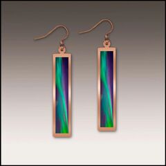 DC Designs - Green Northern Lights Art Print Copper Frame Linear Long Column Earrings - product images 1 of 5
