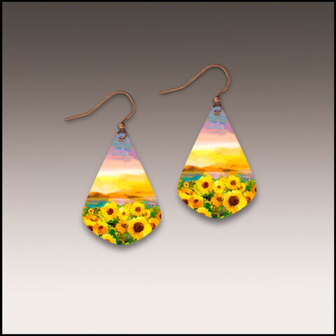 DC,Designs,-,Sunflower,Field,Teardrop,Earrings,DC Designs Jewelry, Art Print Earrings, DC Designs Earrings, Handmade Colorado