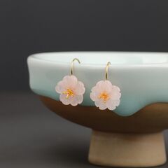 Gold Plated Sterling Silver Carved Pink Rose Quartz Crystal Flower Drop Earrings - product images 2 of 9