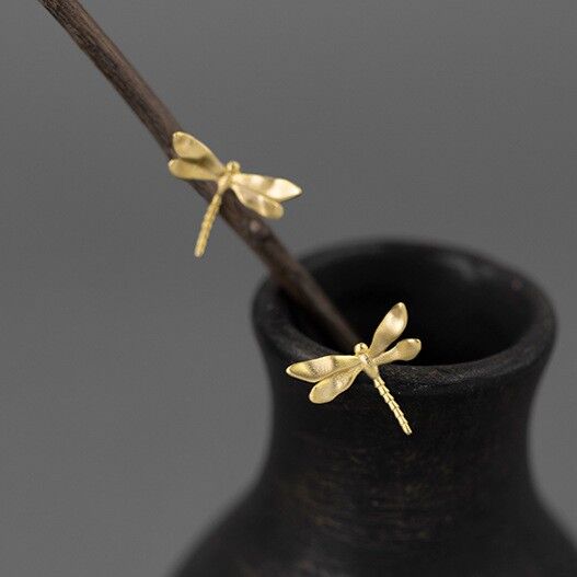 Gold Plated or Sterling Silver Small Dragonfly Stud Earrings - product image 