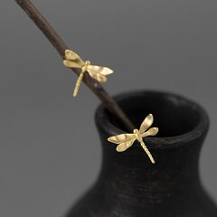 Gold Plated or Sterling Silver Small Dragonfly Stud Earrings - product images 1 of 10