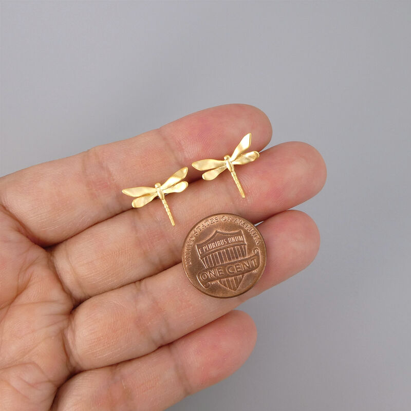 Gold Plated or Sterling Silver Small Dragonfly Stud Earrings - product image 