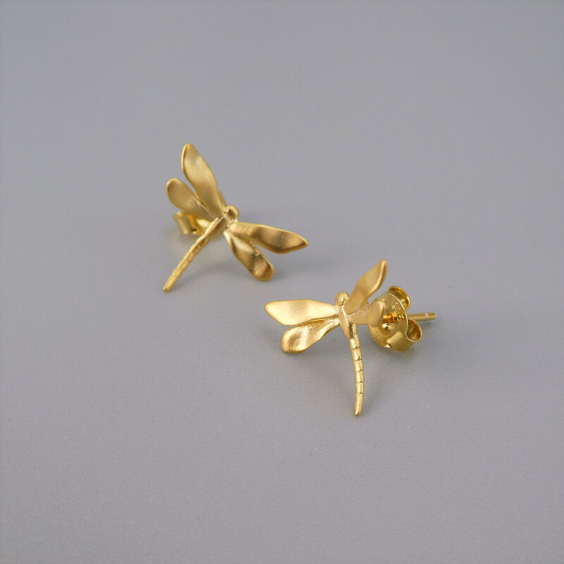 Gold Plated or Sterling Silver Small Dragonfly Stud Earrings - product image 