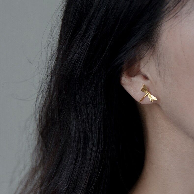 Gold Plated or Sterling Silver Small Dragonfly Stud Earrings - product image 