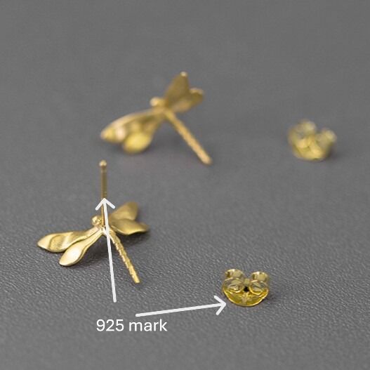 Gold Plated or Sterling Silver Small Dragonfly Stud Earrings - product image 