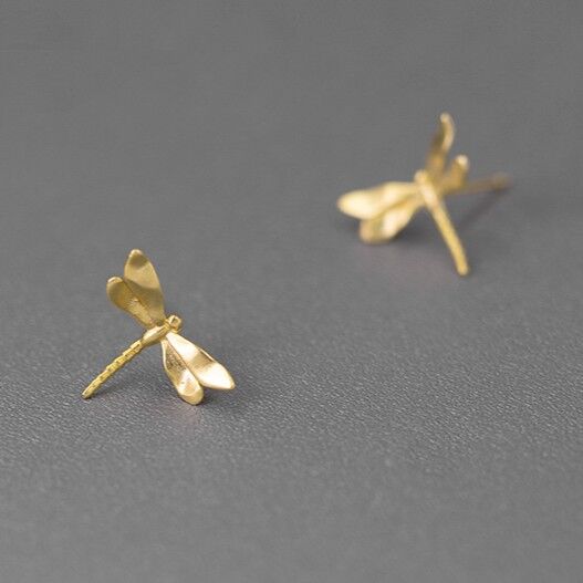 Gold Plated or Sterling Silver Small Dragonfly Stud Earrings - product image 