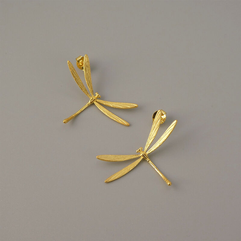 Gold Plated or Sterling Silver Large Dragonfly Sideways Stud Earrings - product image 