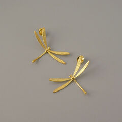 Gold Plated or Sterling Silver Large Dragonfly Sideways Stud Earrings - product images 2 of 12