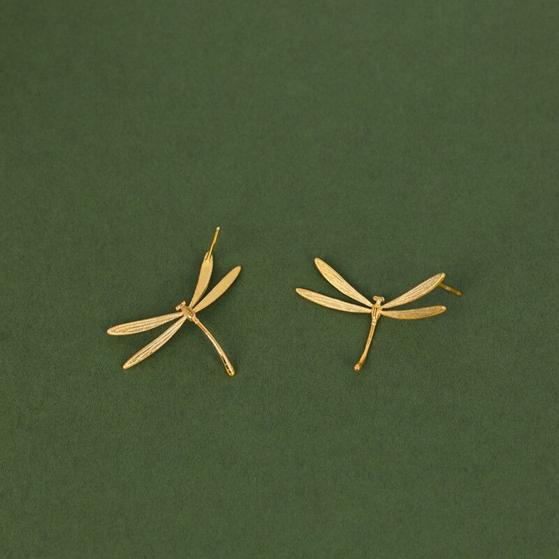 Gold Plated or Sterling Silver Large Dragonfly Sideways Stud Earrings - product image 