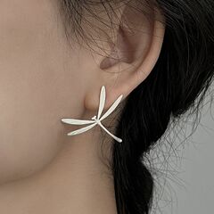 Gold Plated or Sterling Silver Large Dragonfly Sideways Stud Earrings - product images 3 of 12