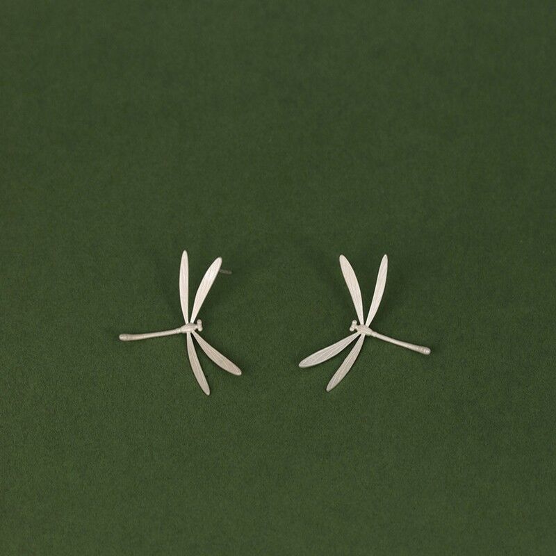 Gold Plated or Sterling Silver Large Dragonfly Sideways Stud Earrings - product image 