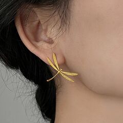 Gold Plated or Sterling Silver Large Dragonfly Sideways Stud Earrings - product images 4 of 12