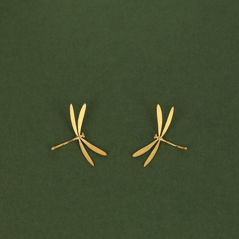 Gold Plated or Sterling Silver Large Dragonfly Sideways Stud Earrings - product image 