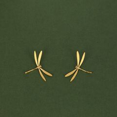 Gold Plated or Sterling Silver Large Dragonfly Sideways Stud Earrings - product images 5 of 12